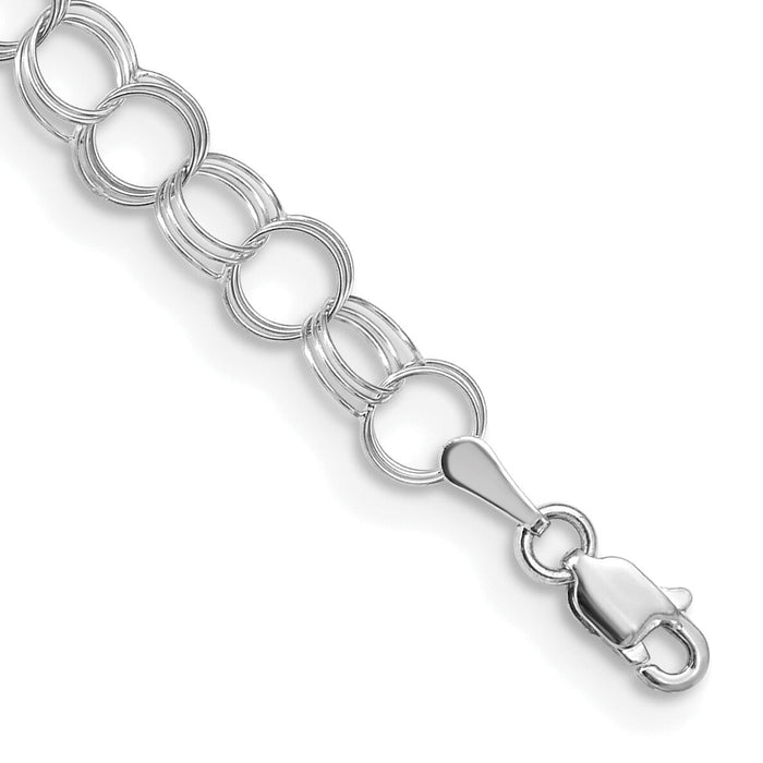 14k White Gold Solid Triple Link Charm Bracelet-DO530W-8