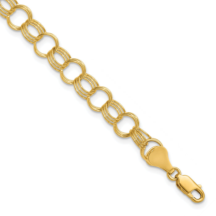 14k Solid Triple Link Charm Bracelet-DO531-8