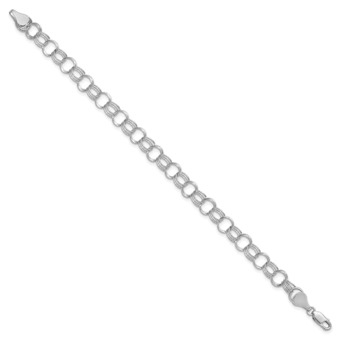 14k White Gold Solid Triple Link Charm Bracelet-DO531W-7