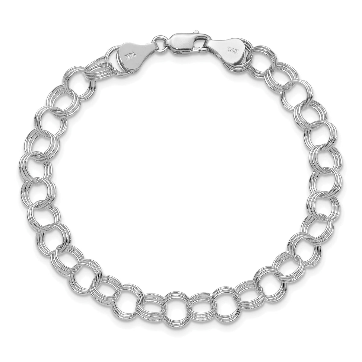 14k White Gold Solid Triple Link Charm Bracelet-DO531W-7
