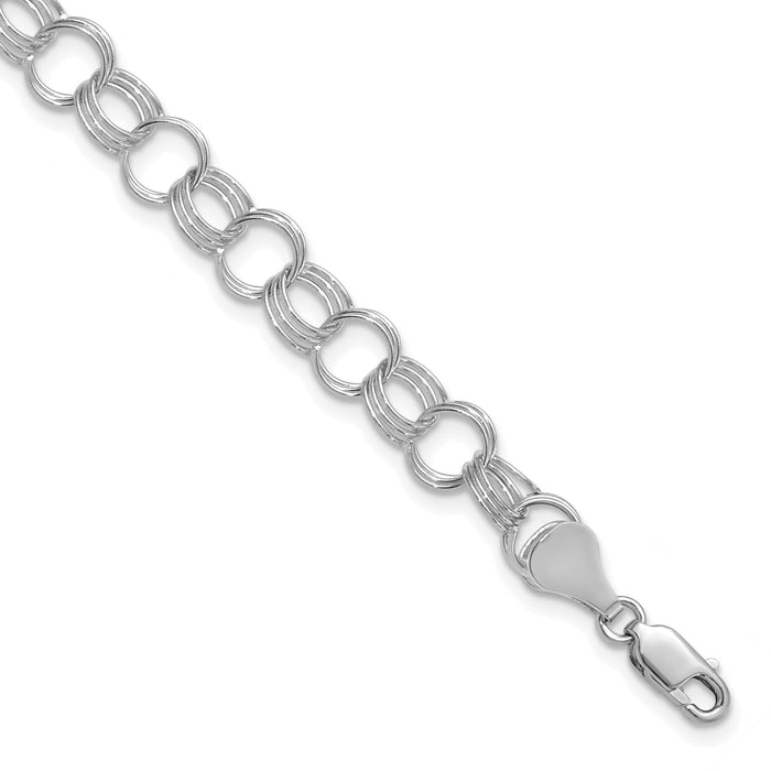 14k White Gold Solid Triple Link Charm Bracelet-DO531W-8