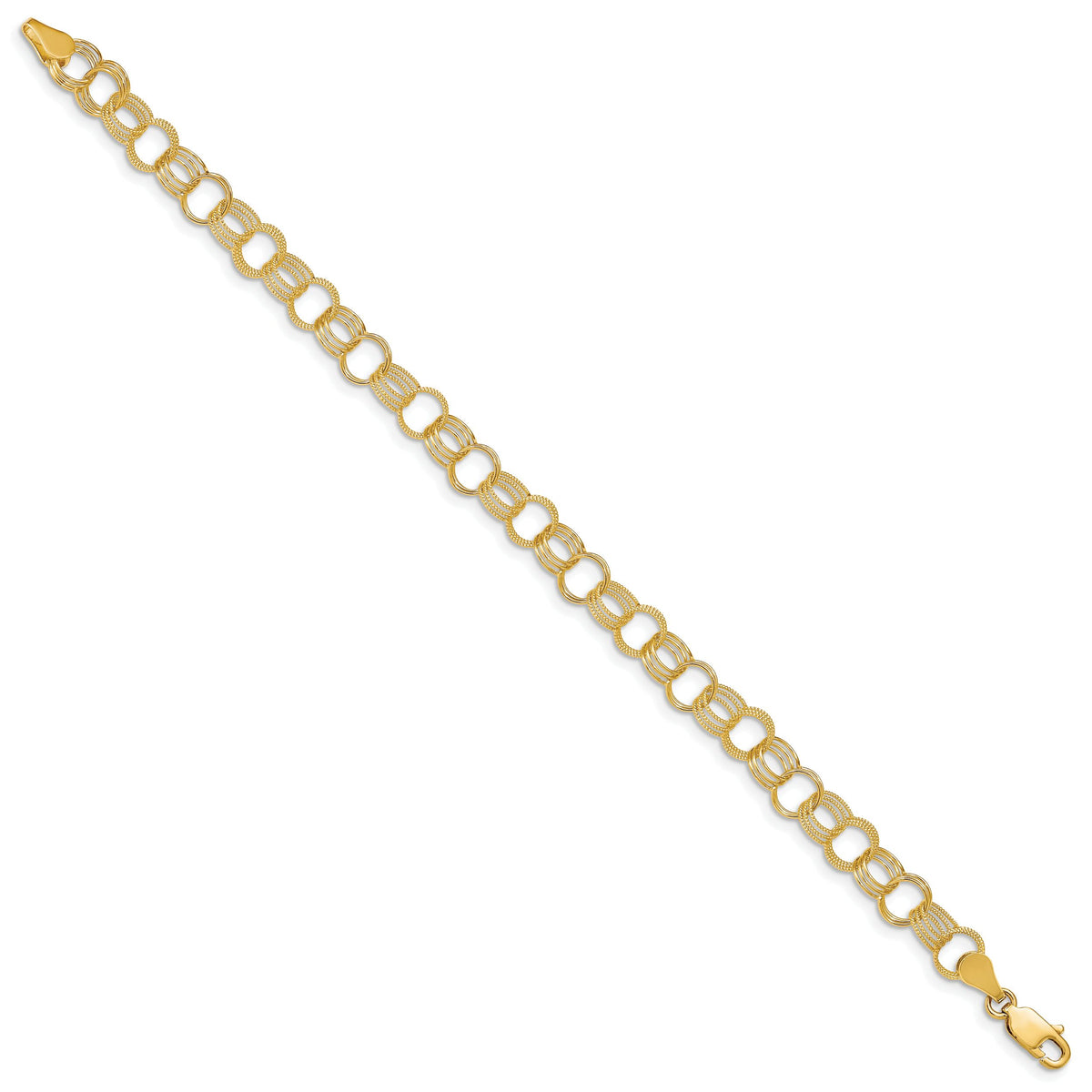 14k Solid Triple Link Charm Bracelet-DO532-7