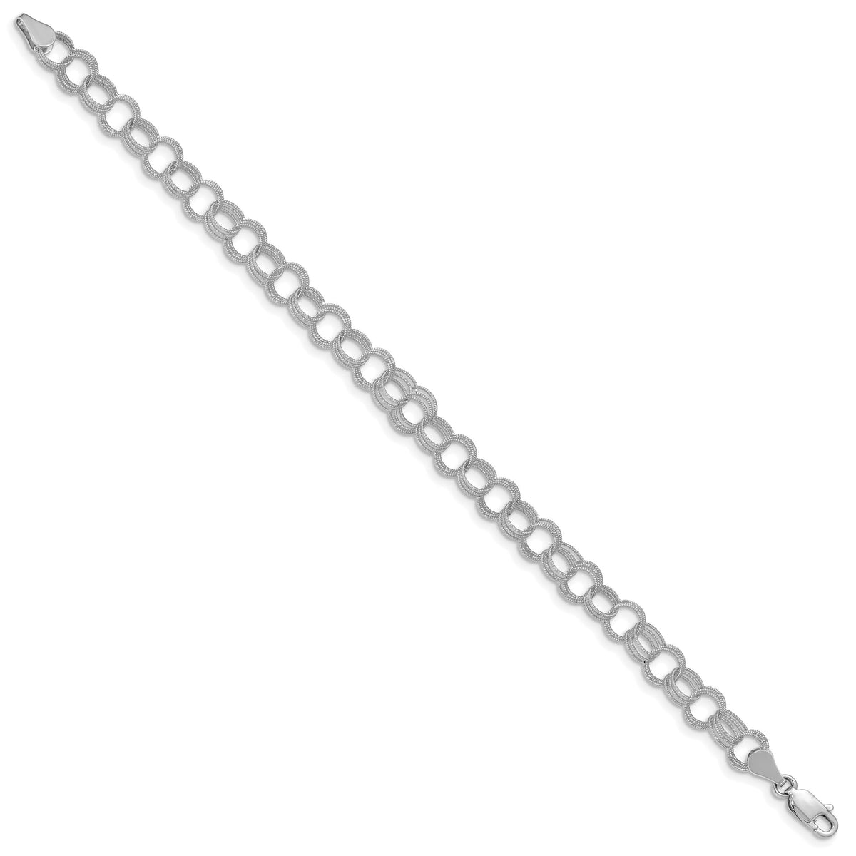 14k White Gold Solid Triple Link Charm Bracelet-DO536W-7