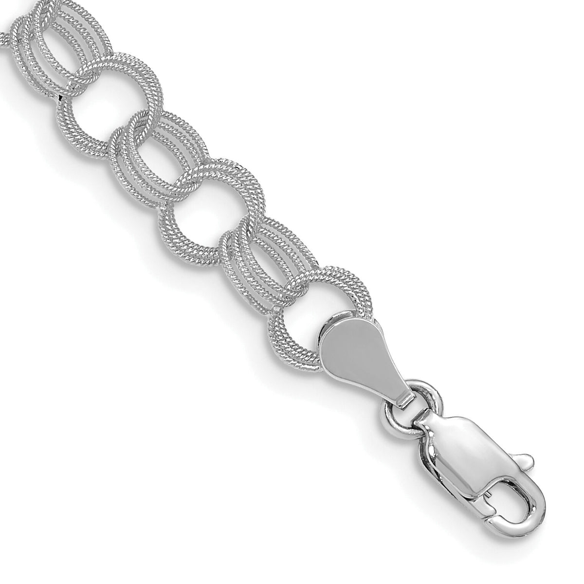 14k White Gold Solid Triple Link Charm Bracelet-DO536W-7