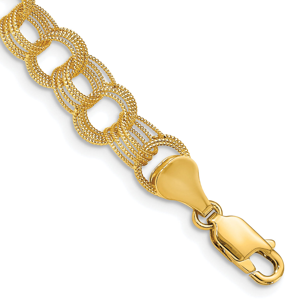 14k Solid Triple Link Charm Bracelet-DO537-7