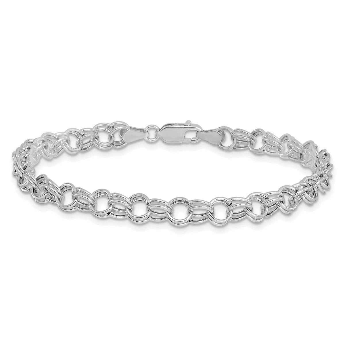 14k White Gold Hollow Double Link Charm Bracelet-DO541W-7