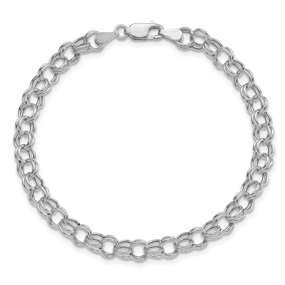 14k White Gold Hollow Double Link Charm Bracelet-DO541W-7