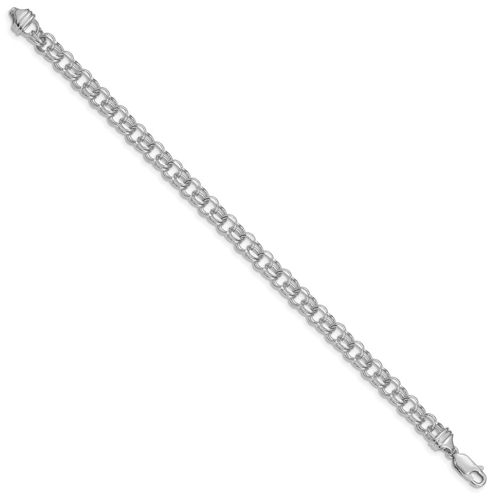 14k White Gold 7in 5.5mm Solid Double Link Charm Bracelet-DOH17W-7
