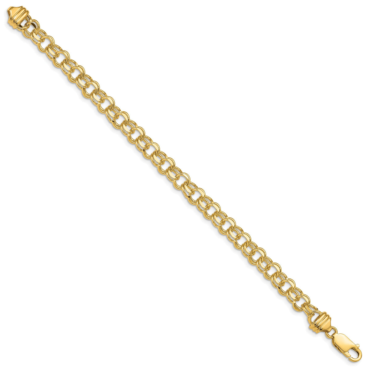 14k 8in 6.5mm Solid Double Link Charm Bracelet-DOH18-8