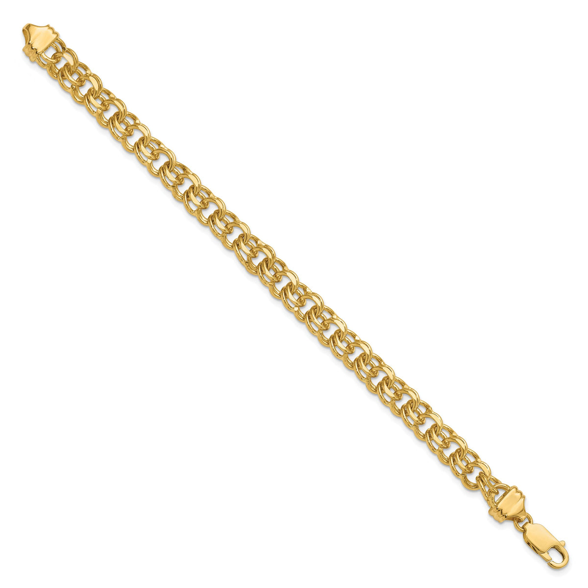 14k 8in 7.5mm Solid Double Link Charm Bracelet-DOH19-8