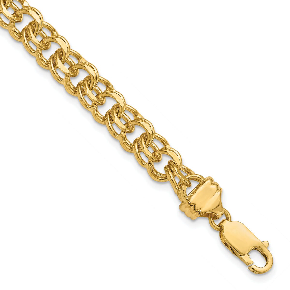 14k 8in 7.5mm Solid Double Link Charm Bracelet-DOH19-8
