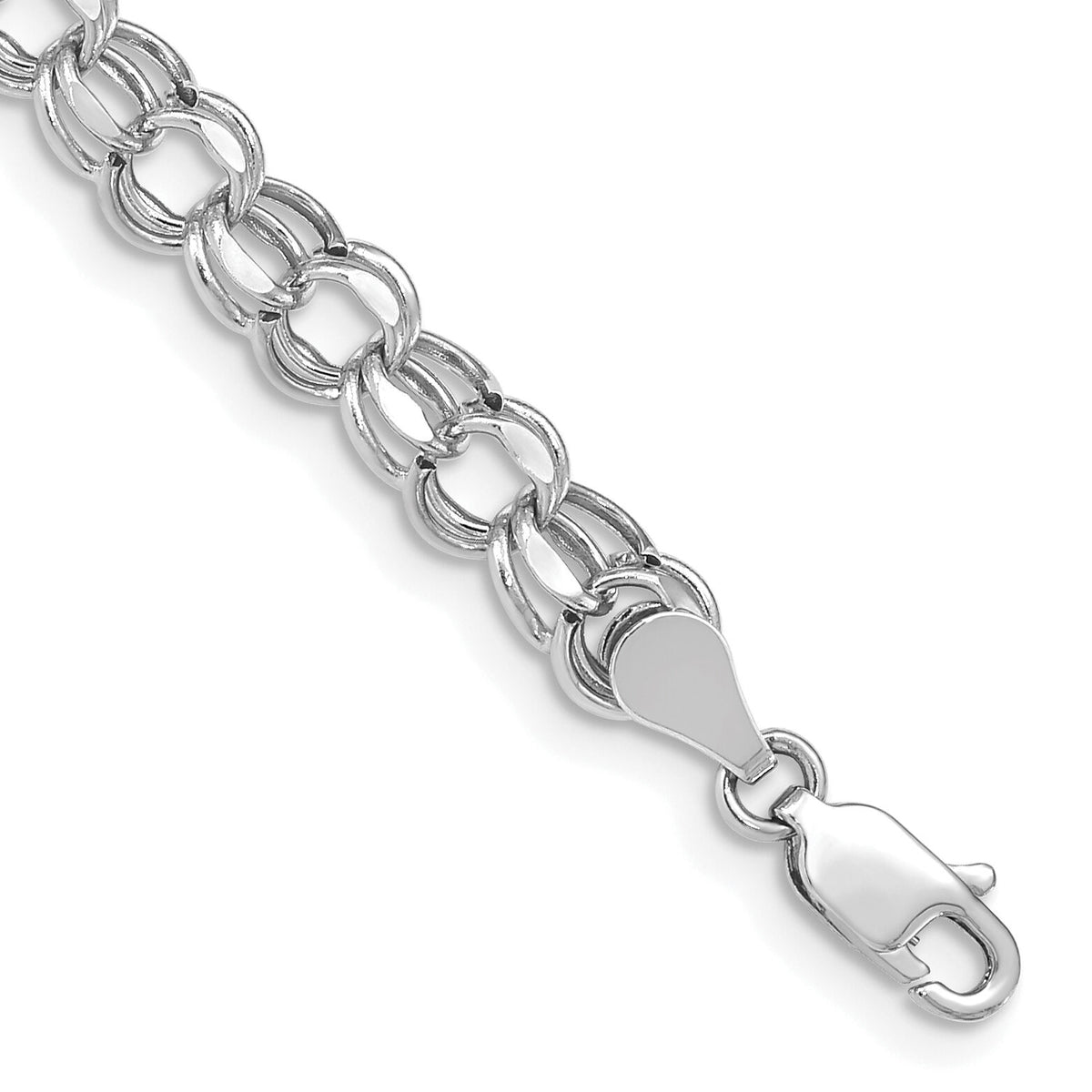 14k White Gold 7in 5.5mm Hollow Double Link Charm Bracelet-DOH22W-7