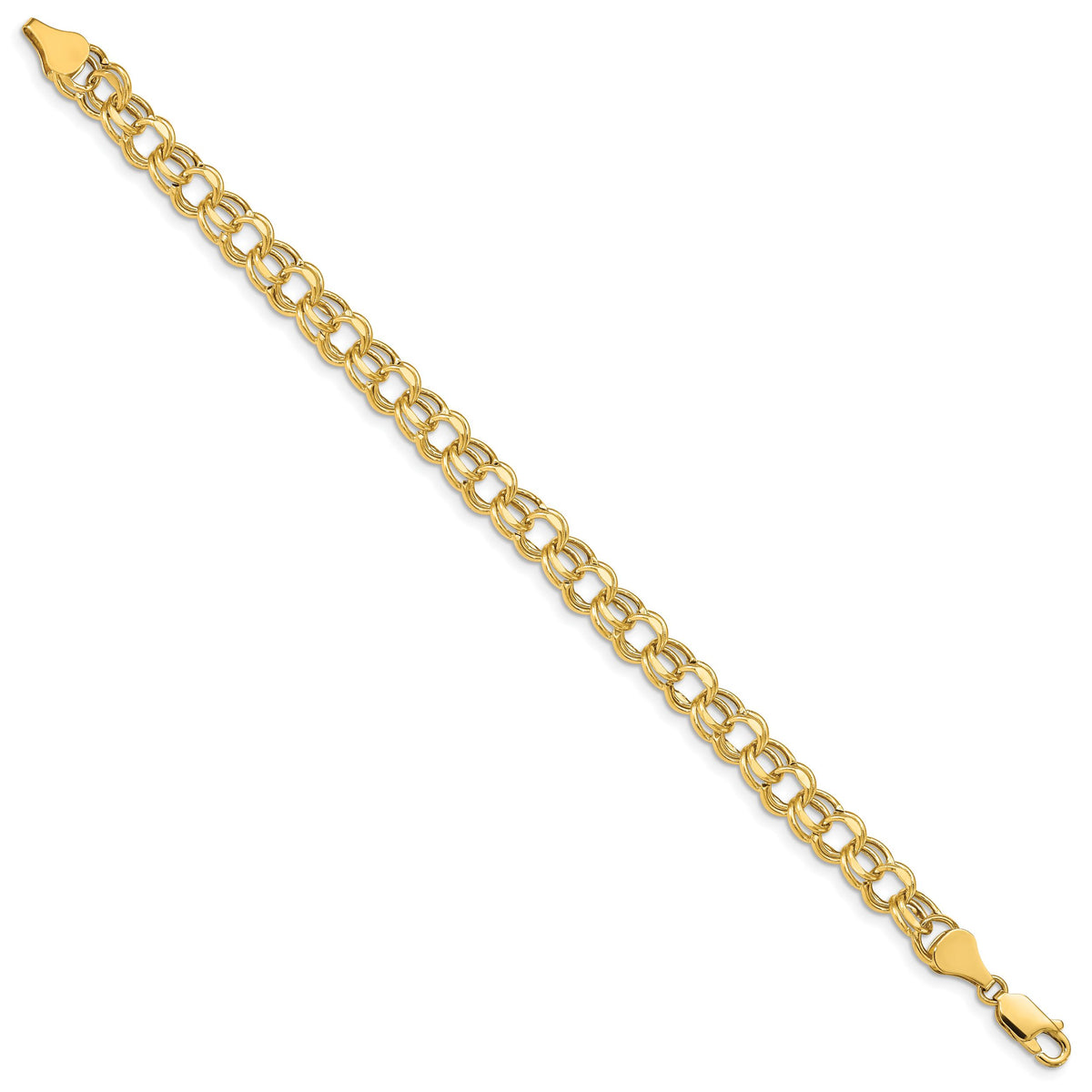 14k 7in 6.5mm Hollow Double Link Charm Bracelet-DOH23-7