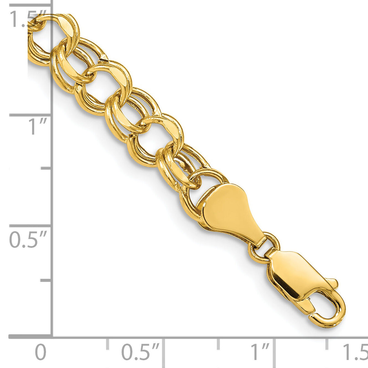 14k 7in 6.5mm Hollow Double Link Charm Bracelet-DOH23-7