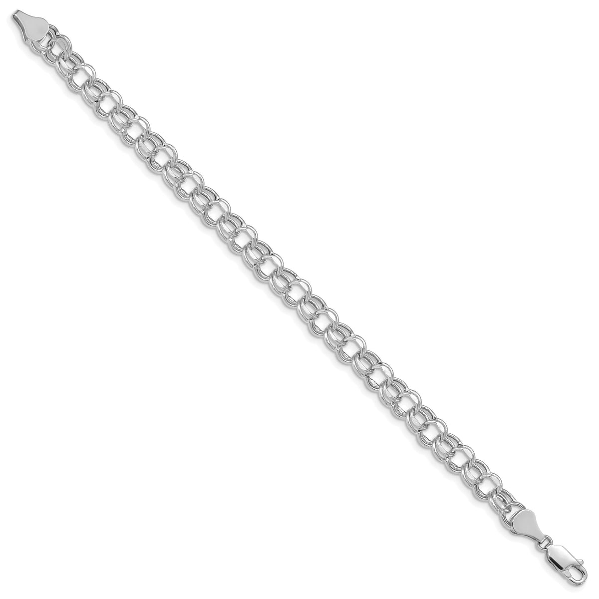 14k White Gold 7in 6.5mm Hollow Double Link Charm Bracelet-DOH23W-7
