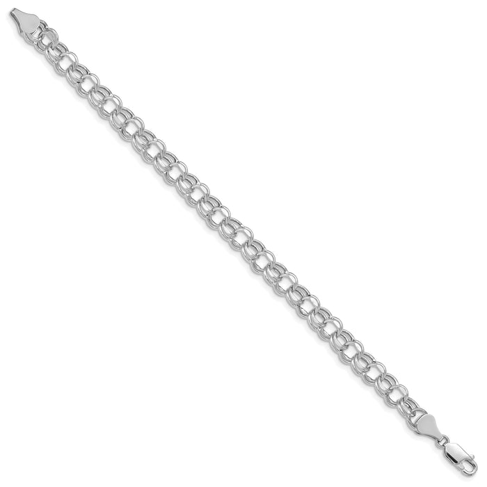 14k White Gold 7in 6.5mm Hollow Double Link Charm Bracelet-DOH23W-7