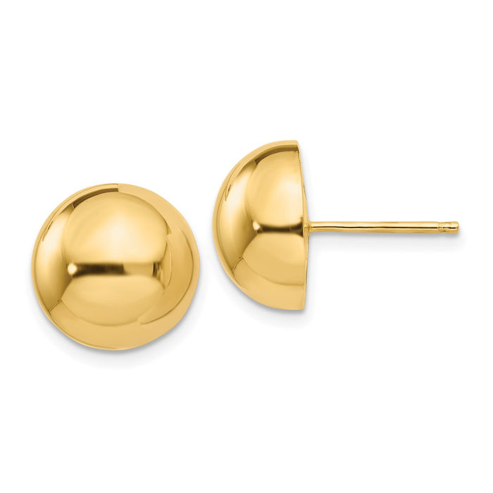 14k Polished 12mm Half Ball Post Earrings-E1035