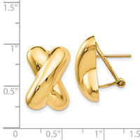 14k Polished X Omega Back Post Earrings-E157