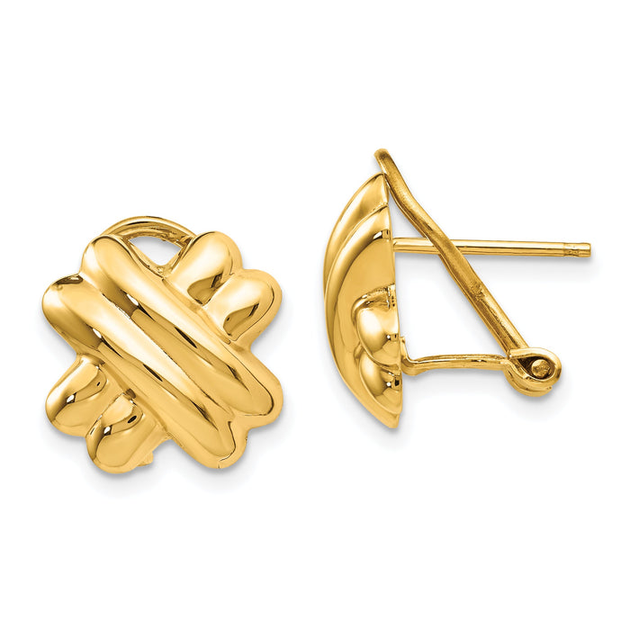 14k Polished X Omega Back Post Earrings-E160