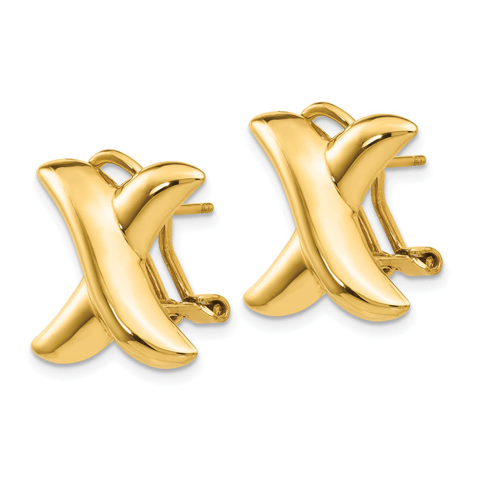 14k Polished X Omega Back Post Earrings-E324