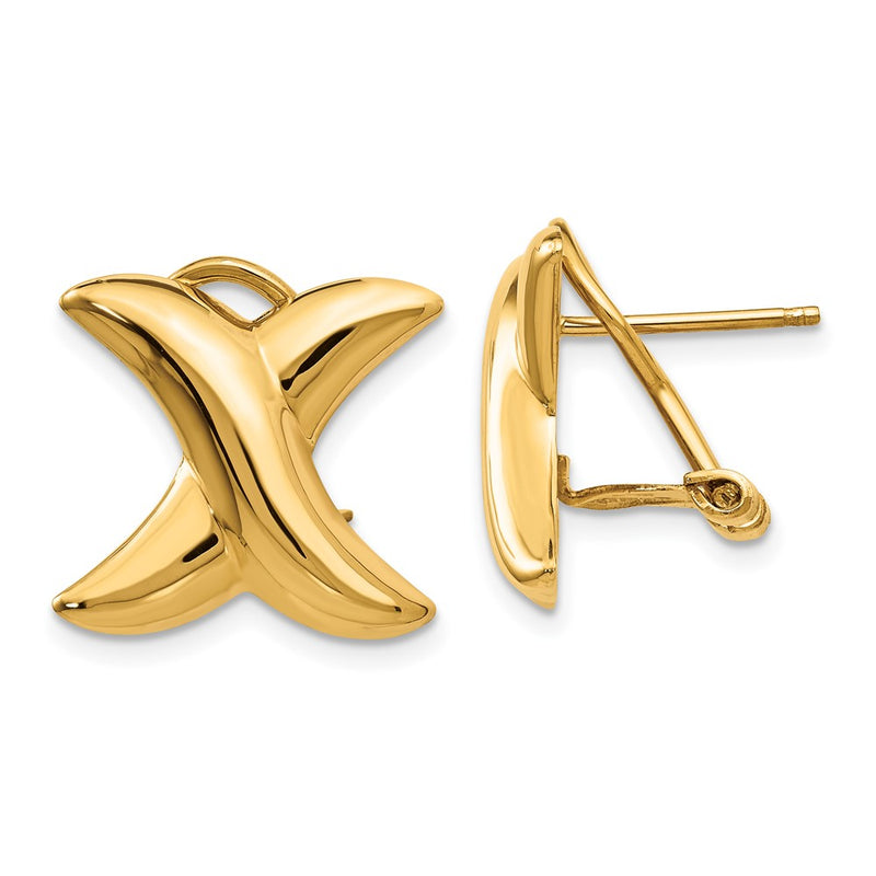 14k Polished X Omega Back Post Earrings-E156