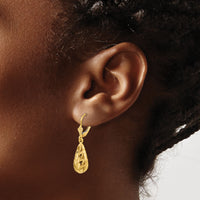 14k Polished and Diamond-Cut Dangle Leverback Earrings-E742