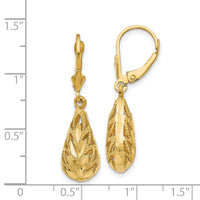 14k Polished and Diamond-Cut Dangle Leverback Earrings-E742