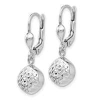 14k White Gold Polished Diamond-Cut Dangle Leverback Earrings-E766