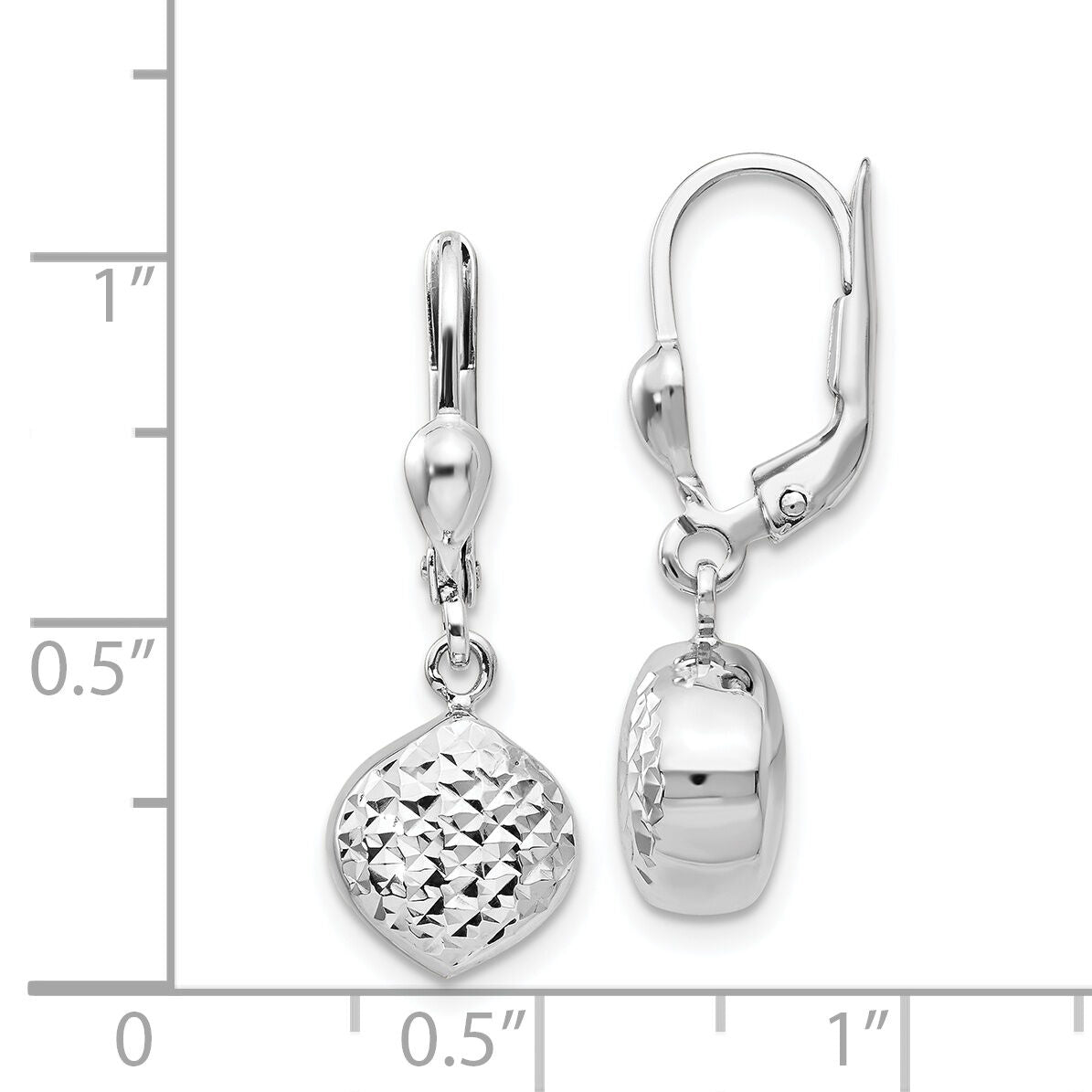 14k White Gold Polished Diamond-Cut Dangle Leverback Earrings-E766