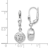 14k White Gold Polished Diamond-Cut Dangle Leverback Earrings-E766