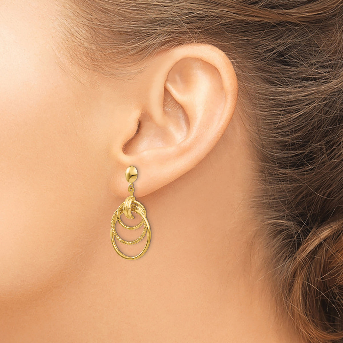 14k Polished and Textured Intertwined Circle Post Earrings-E776
