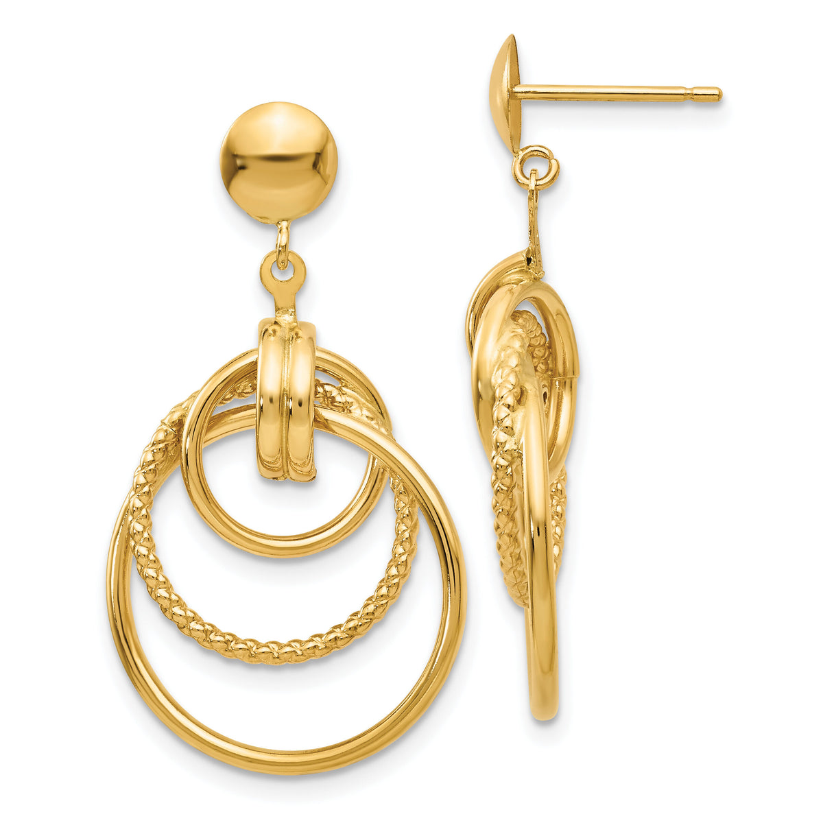 14k Polished and Textured Intertwined Circle Post Earrings-E776