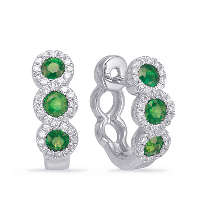 White Gold Emd & Diamond Huggie Earring