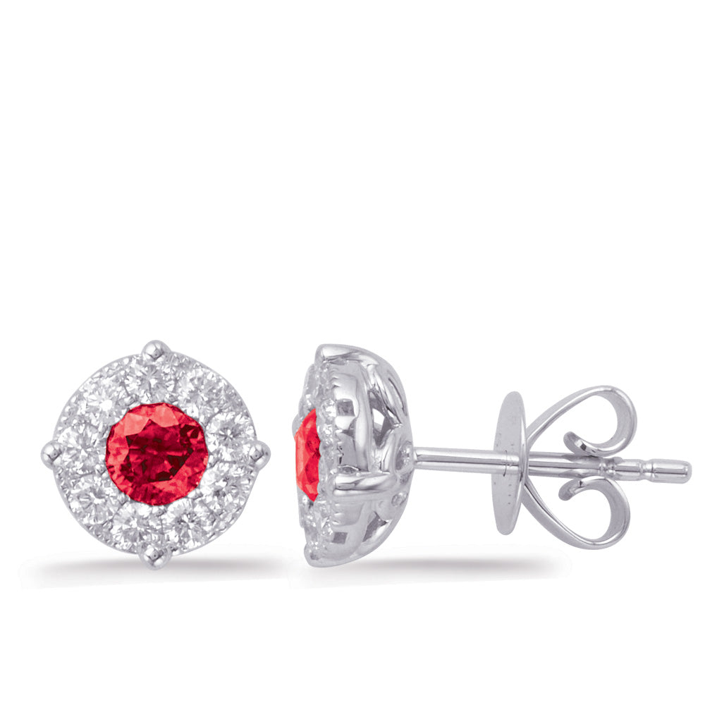 White Gold Ruby & Diamond Earring