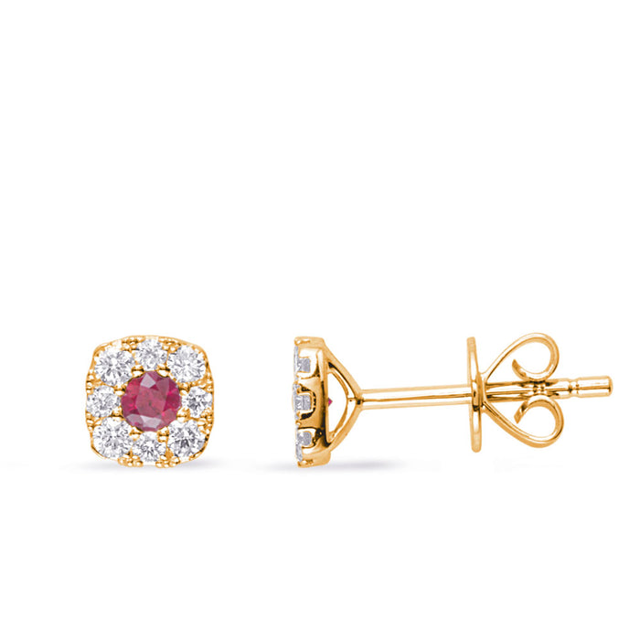 Yellow Gold Diamond & Ruby  Earring