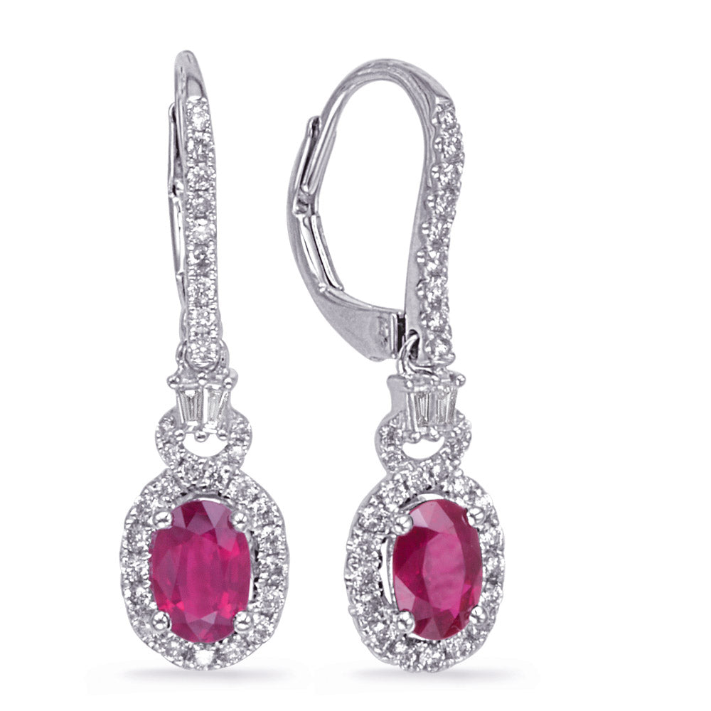 White Gold Ruby & Diamond Earring