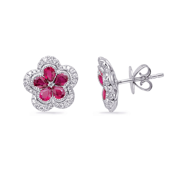 White Gold Diamond & Ruby Earring