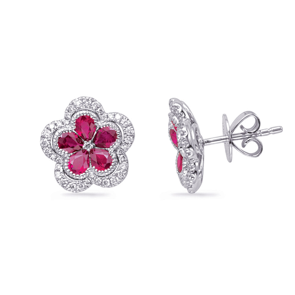 White Gold Diamond & Ruby Earring
