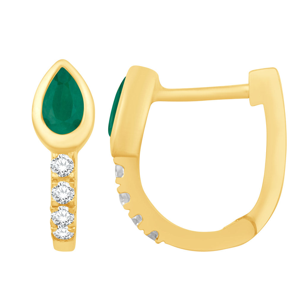Yellow Gold Emerald &  Diamond Earring