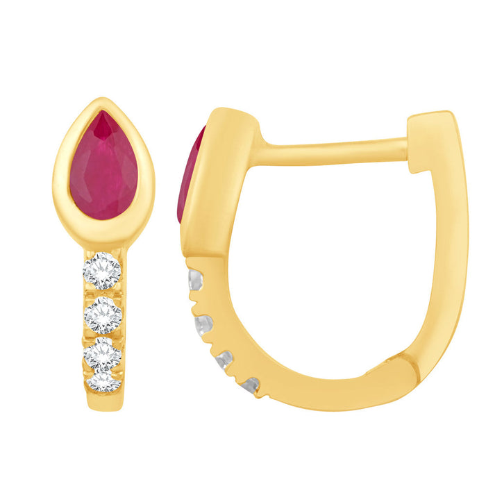 Yellow Gold Ruby & Diamond Earring