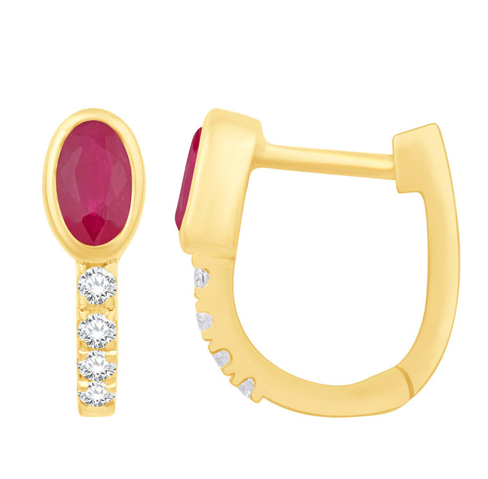 Yellow Gold Diamond & Ruby  Earring