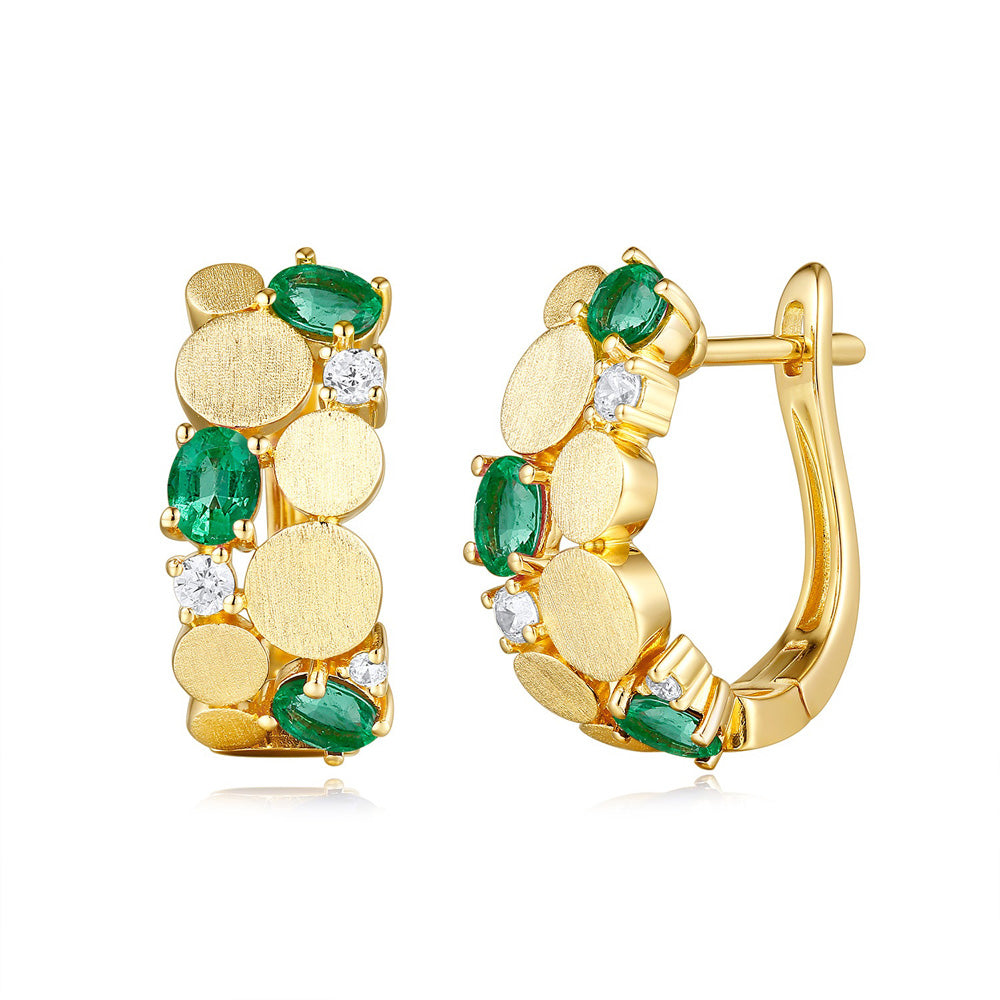 Yellow Gold Diamond & Emerald  Earring