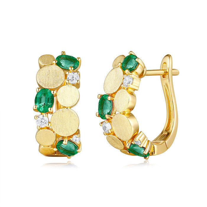Yellow Gold Diamond & Emerald  Earring