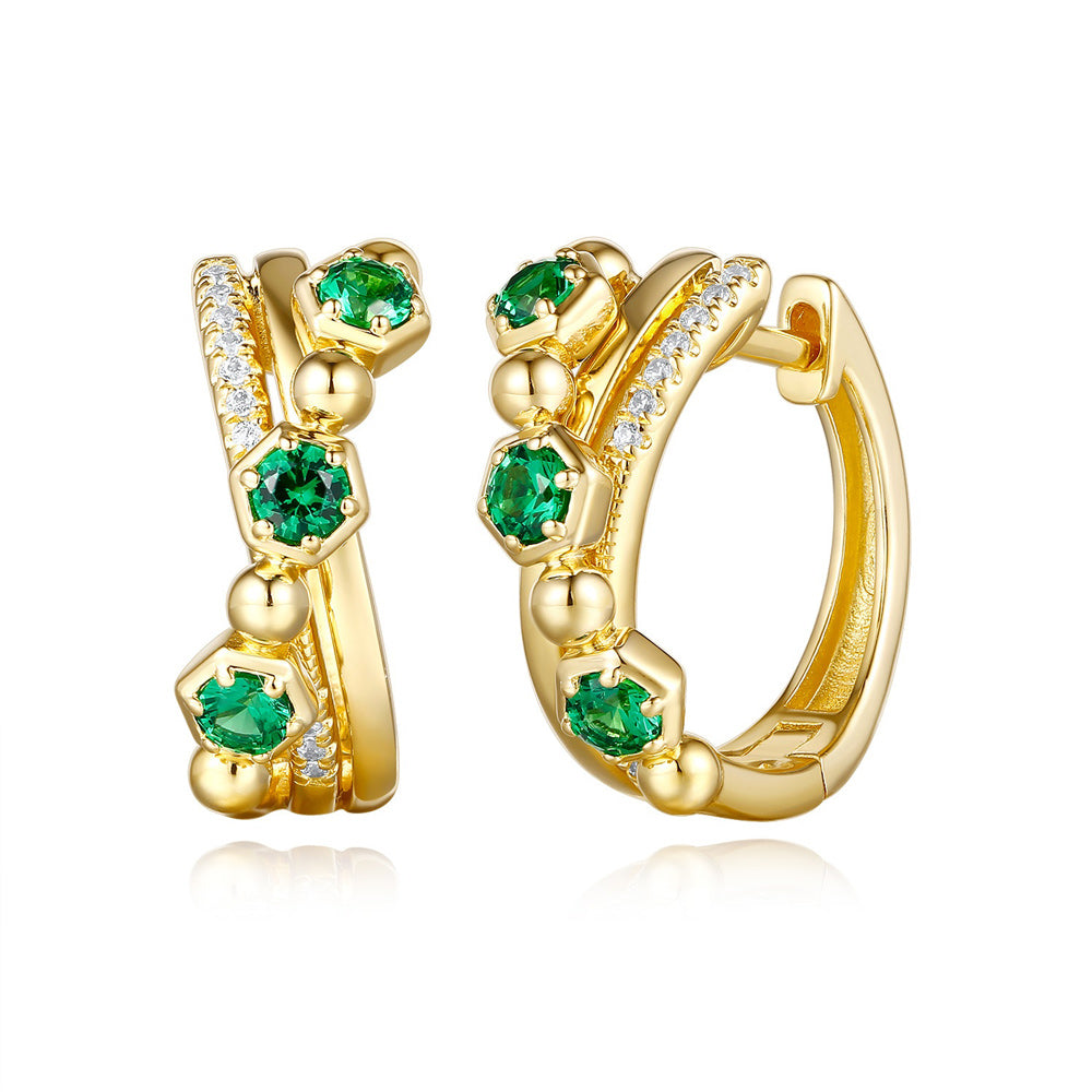 Yellow Gold Emerald & Diamond Earring