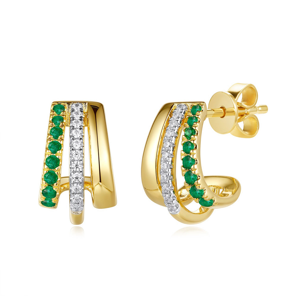 Yellow Gold Diamond & Emerald Earring