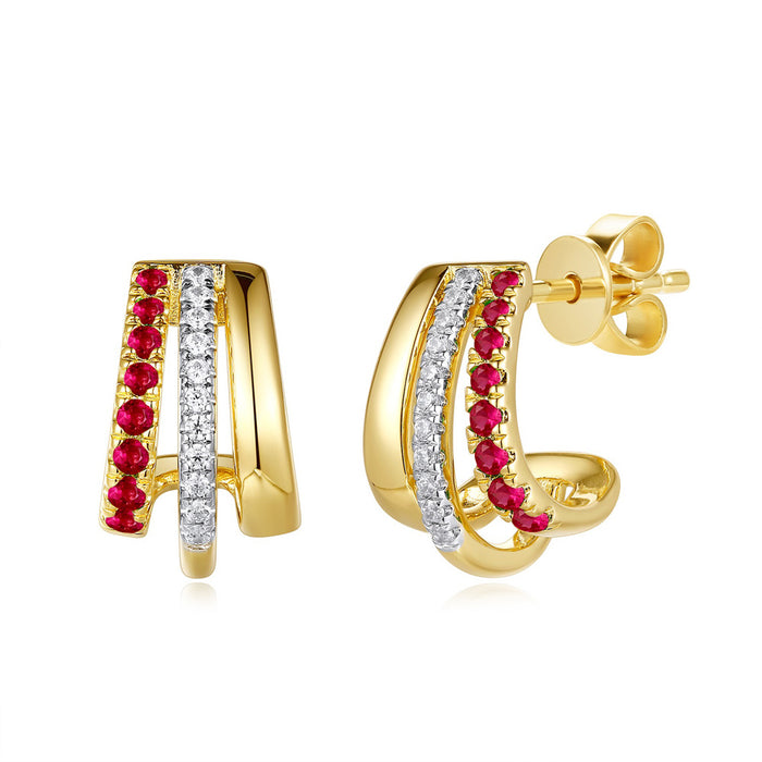 Yellow Gold Diamond & Ruby Earring