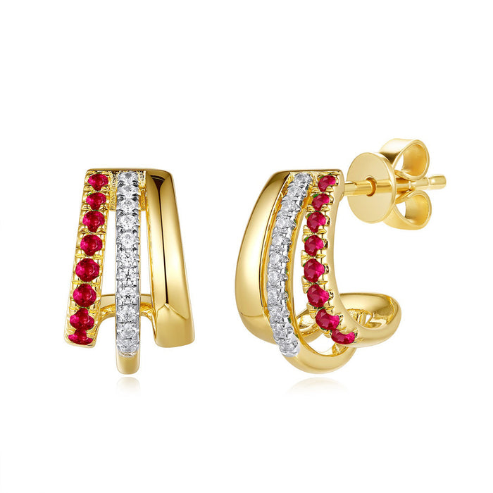 Yellow Gold Diamond & Ruby Earring