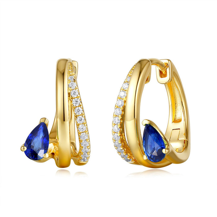 Yellow Gold Diamond  & Sapphire Earring