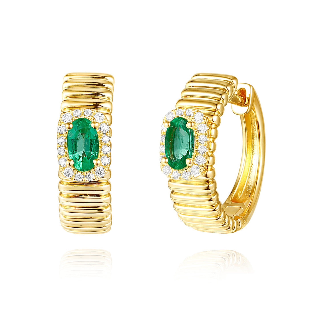 Yellow Gold Diamond & Emerald Earring