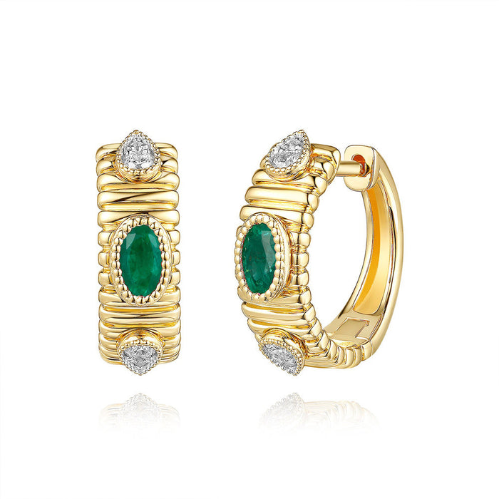 Yellow Gold Diamond & Emerald Earring